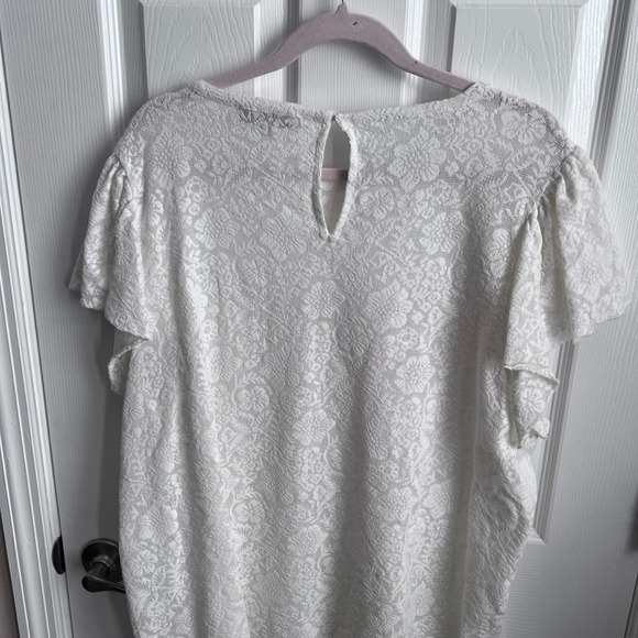 LOFT Lace Ruffle Flutter Sleeve Top Ivory Women's XXL - Picture 6 of 11